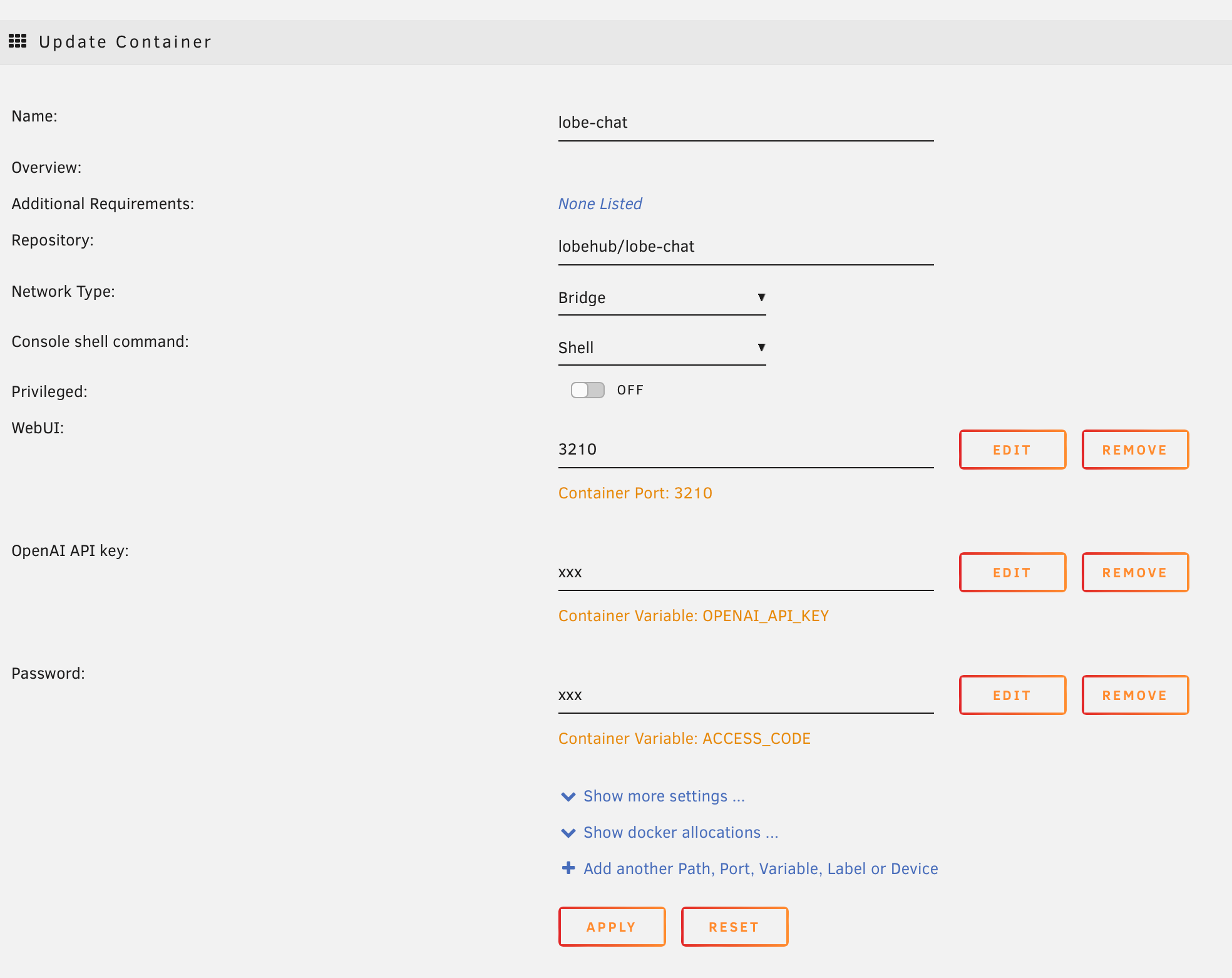 Interface de Unraid permettant d'ajouter un nouveau container